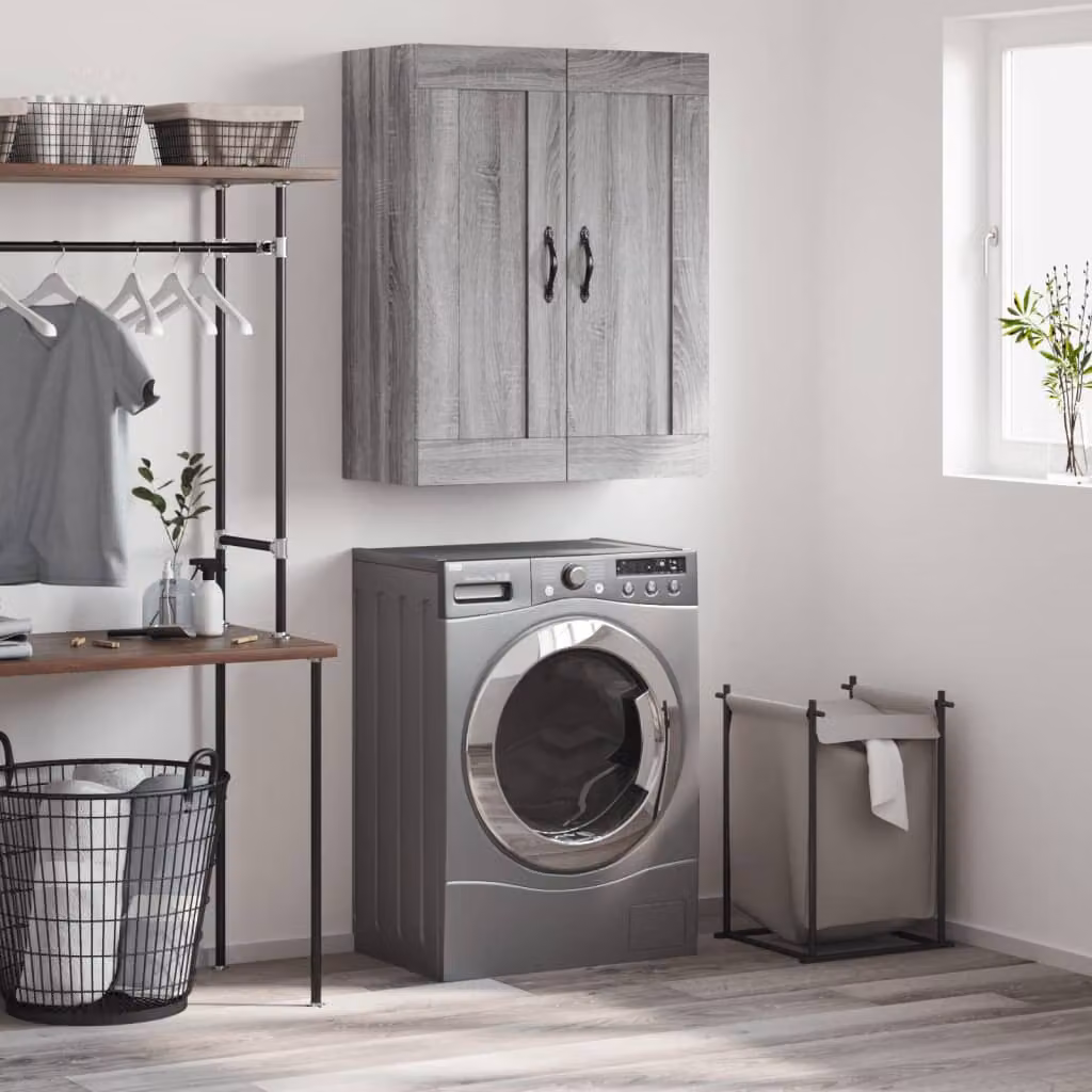 Mobile a parete vidaXL in legno multistrato Grigio Sonoma, L: 69,5 cm, P: 34 cm, H: 90 cm