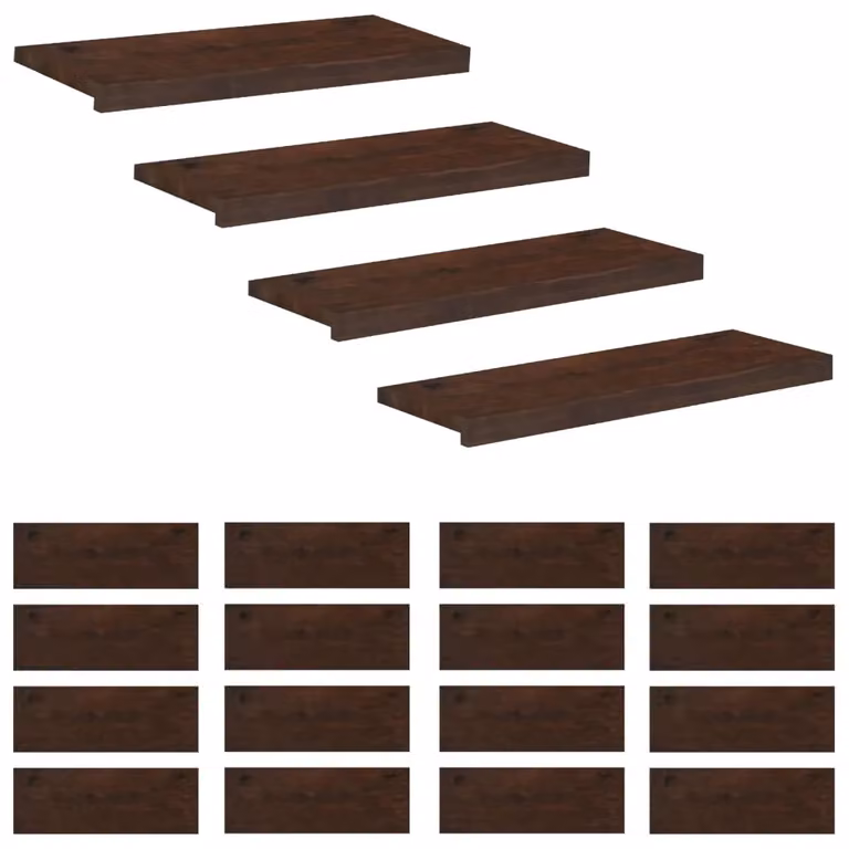 Set di 20 tappeti per scale vidaXL in legno di faggio, colore marrone, L: 80 cm, P: 25 cm, H: 2 cm
