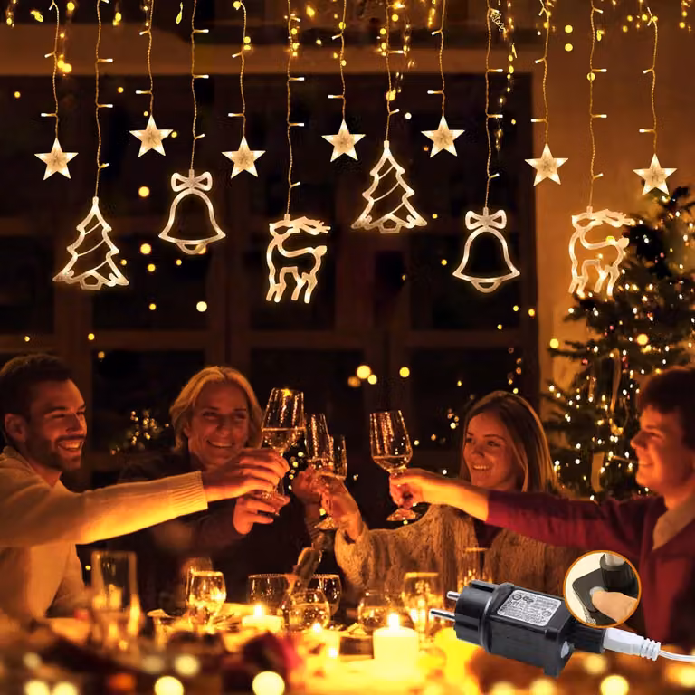Catena luminosa a LED, lunghezza 2,3 metri, luce bianco caldo, 138 LED, 8 modalità, timer, grado di protezione IP44