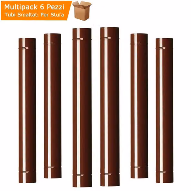 Multipack 6 pezzi tubi per stufa smaltati marrone a legna cm 100 x cm 12