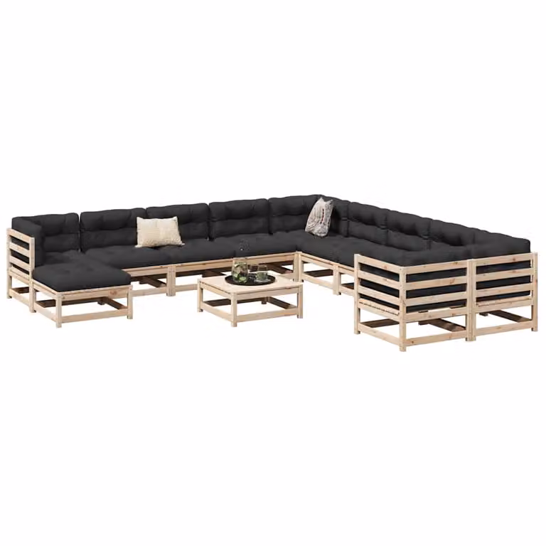 Set di Divani da Giardino vidaXL a Forma di U in Legno di Pino con Cuscini Marroni e Grigi