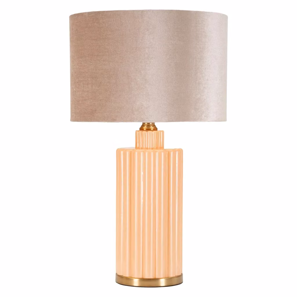 Dabaparo, Lampada da Tavolo Moderna in Ceramica e Metallo, Rosa e Oro, con Paralume in Tessuto Bianco – 2