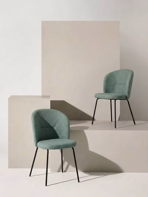 Set di 2 sedie Beiz Kenay Home color menta con struttura in metallo e seduta in tessuto per cucina e sala da pranzo