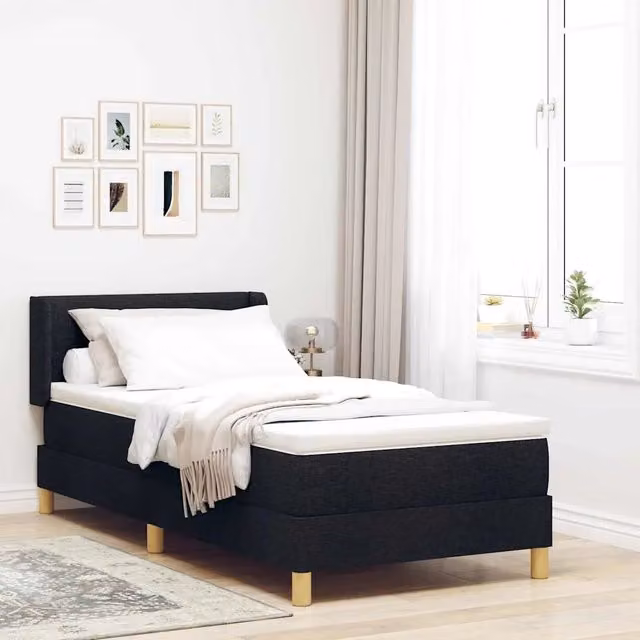 Letto a molle moderno vidaXL con testiera in tessuto nero L 200 cm x P 100 cm