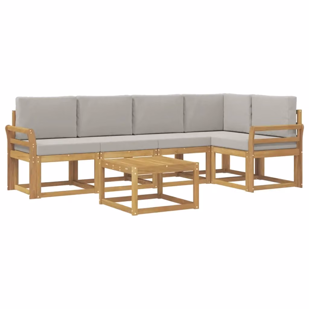 Set di divani da esterno vidaXL in legno di acacia con cuscini in poliestere, 6 pezzi, Bianco e Grigio – 2
