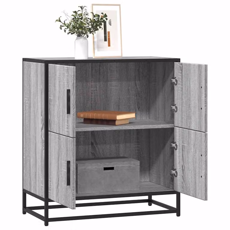 Credenza in stile industrial vidaXL in legno e metallo, Grigio Sonoma, L 68 cm x P 35 cm x H 76 cm