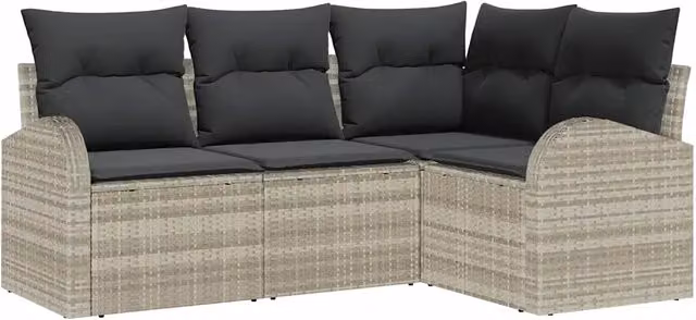 Set Divano da Giardino 4 pz | Set Salotto da Giardino Grigio chiaro polyrattan