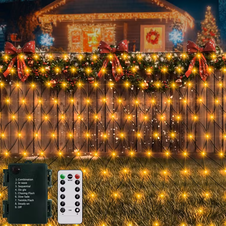 100 luci a LED da esterno, luce bianco caldo, dimensioni 1,5x1,5 metri, alimentate a batteria, con dimmer e timer