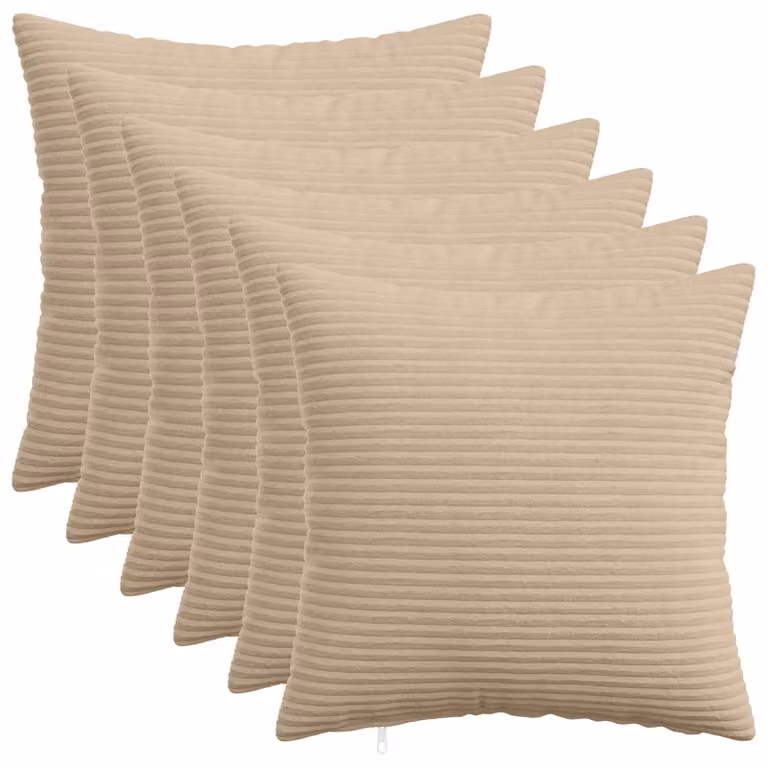 Set di 6 federe vidaXL HEERLEN in velluto a coste, colore tortora, L 50 x P 50 cm
