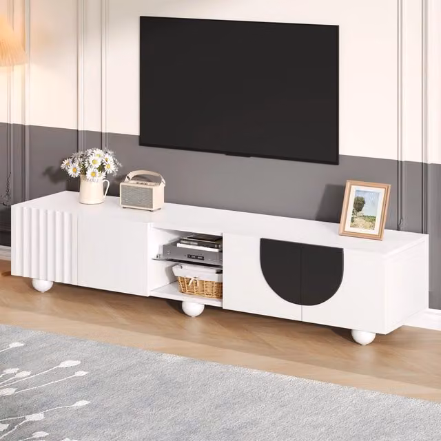 Mobile TV con ante push to open vani aperti e chiusi in MDF e pannello truciolare bianco 180 × 40 × 41;5 cm