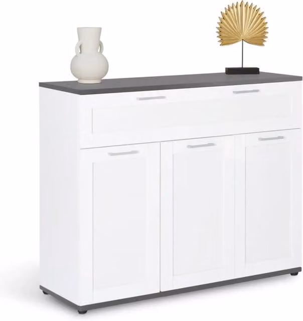 Credenza IDMarket VITO con 3 ante e 1 cassetto, finitura bianca e grigia, 100 cm