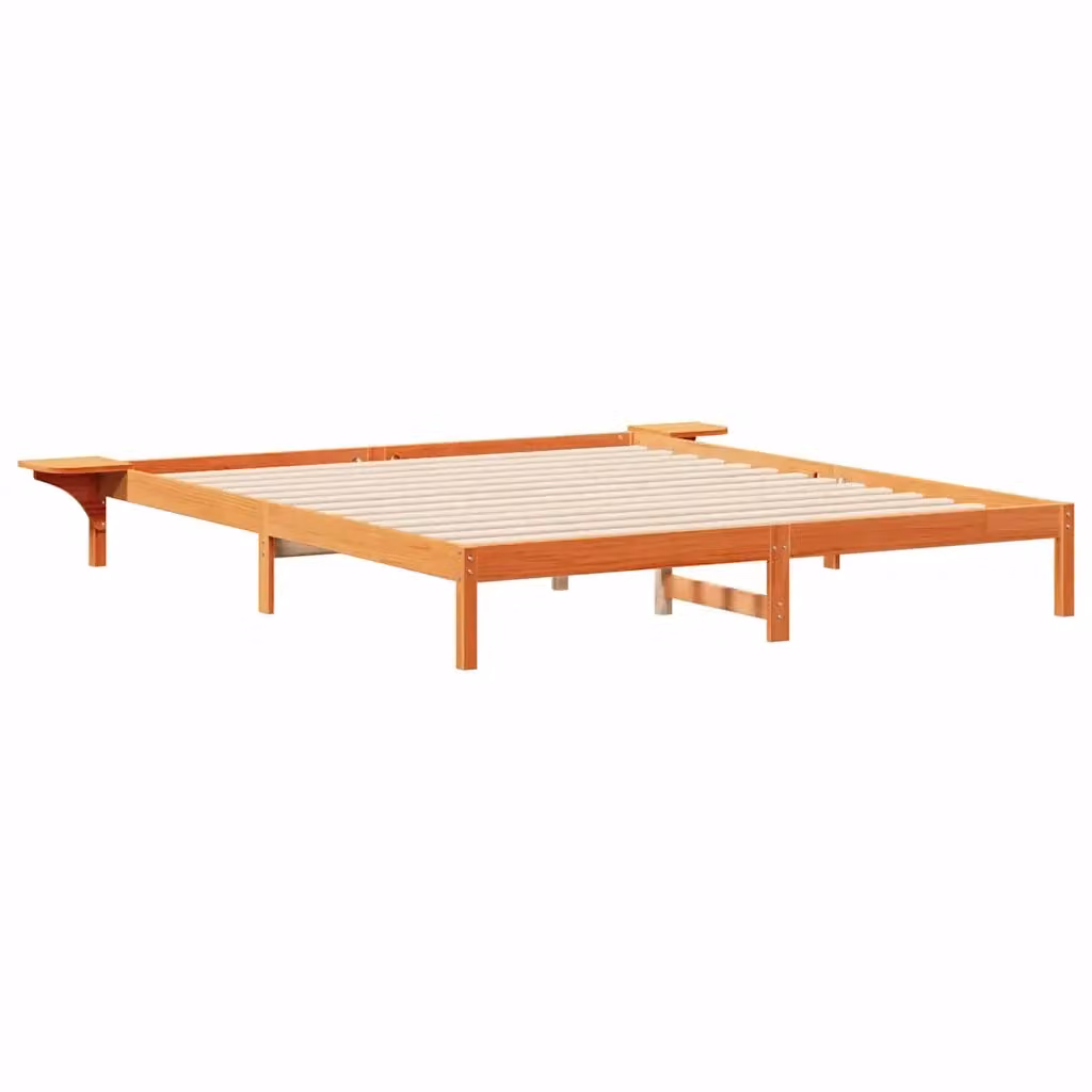 Letto moderno vidaXL in legno di pino con tavolini laterali marrone cerato L/P/H: 200 x 220 cm – 2