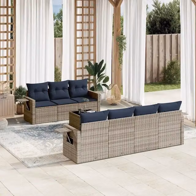 Set Divani da Giardino 8 pz con Cuscini Grigio in Polyrattan 3219930