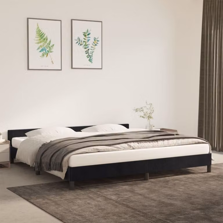 The Living Store Struttura letto con testiera nera 200x200 cm in velluto