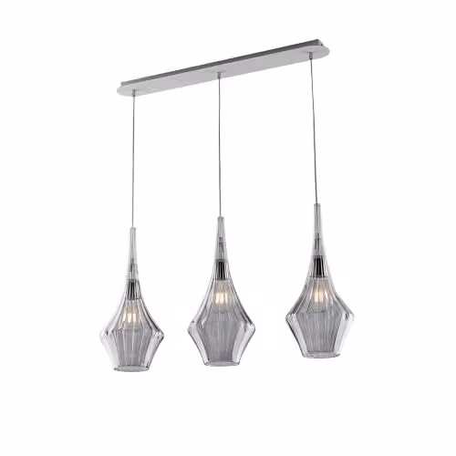 Lampadario Binario Moderno Zeus Metallo Bianco Vetro Grigio Fumè 3 Luci E27