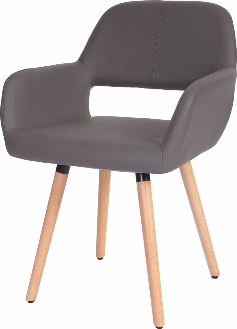 Sedia da sala da pranzo HWC-A50 II, sedia da cucina, design retrò anni '50 ~ Pelle finta, grigio, gambe leggere