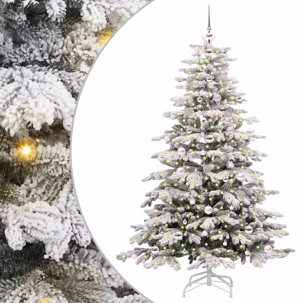 Albero di Natale Artificiale Moderno vidaXL Bianco con Luci LED Warm White e Rami Pieghevoli in PVC e Plastica – 2