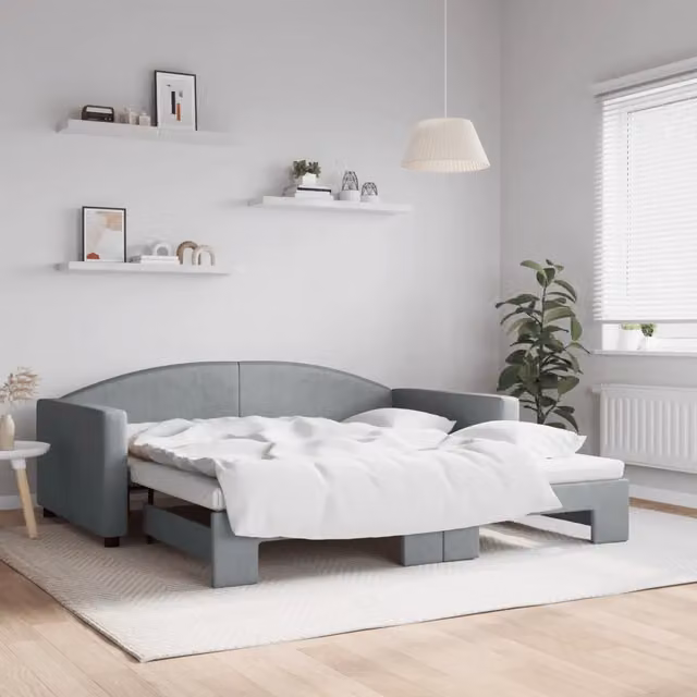 Divano Letto con Letto Estraibile Grigio Chiaro 100x190 Tessuto 3197265