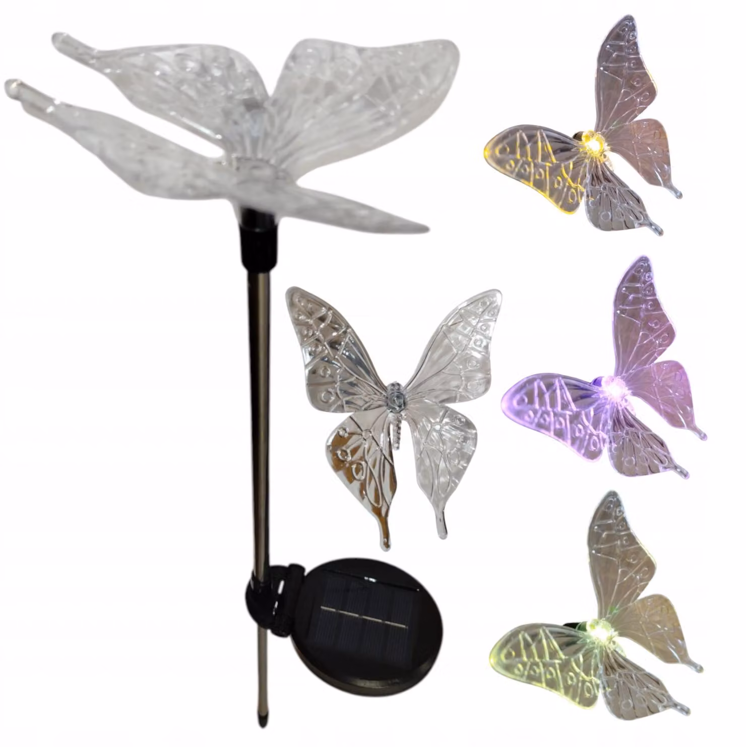 Lampada solare a forma di farfalla da giardino con asta, LED colorati, IP44