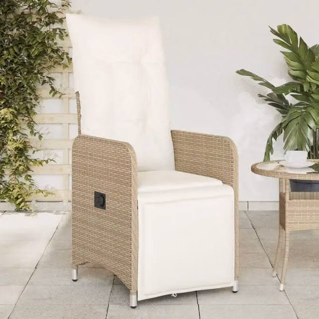 Set di 2 sedie reclinabili da giardino vidaXL in polyrattan beige con cuscini bianchi