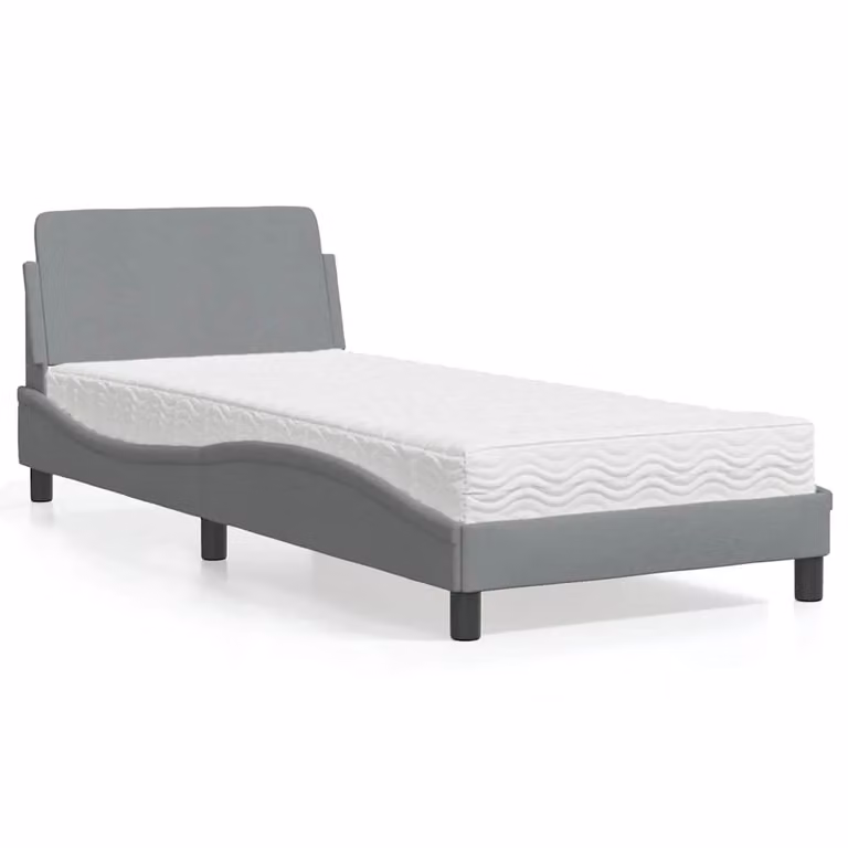 Letto con Materasso Dover vidaXL in Tessuto Grigio Chiaro e Bianco, L/P/H: 80 x 200 cm