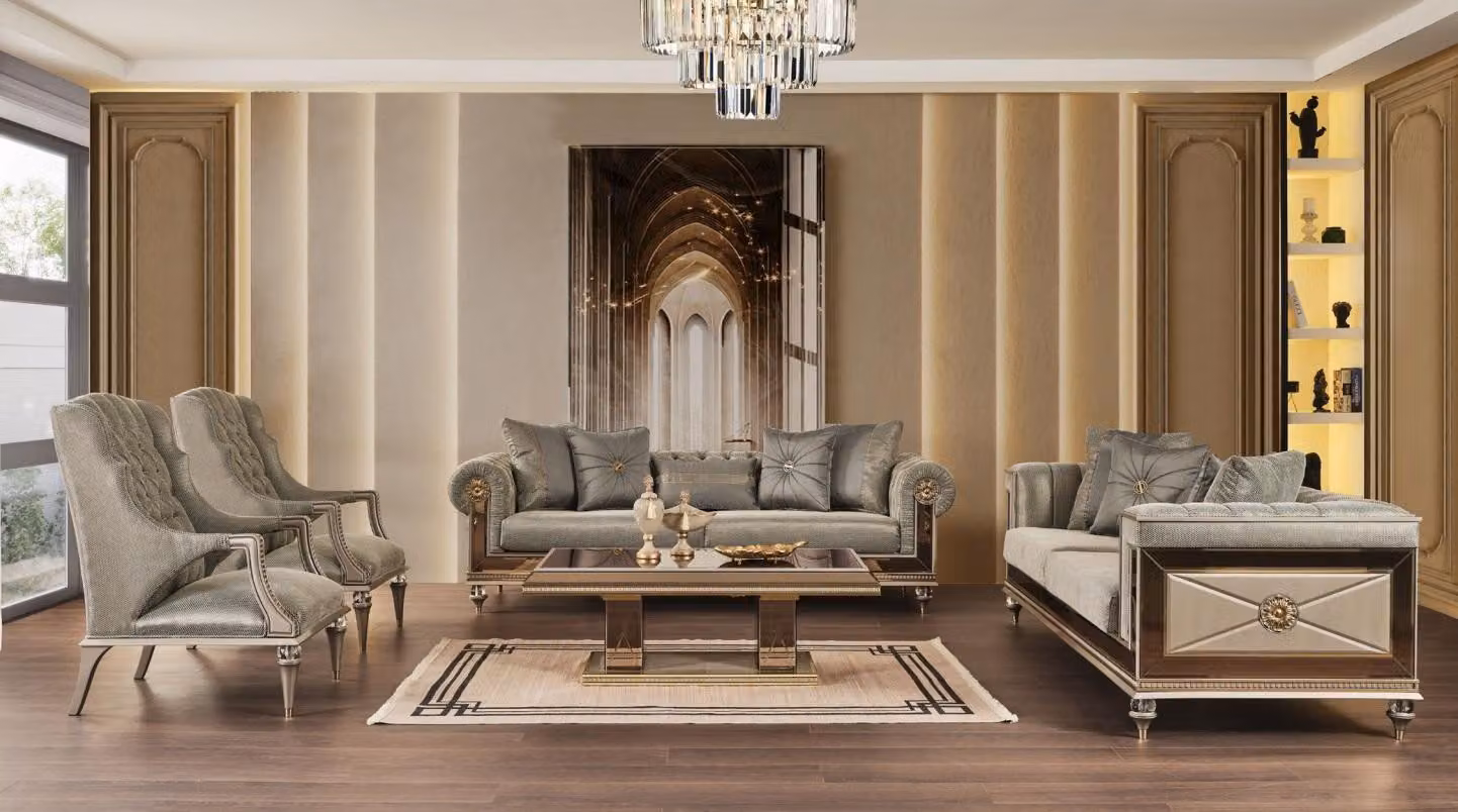 Couchgarnitur Sofagarnitur Dreisitzer Sessel Grau Stoff Stoffsofa 4tlg