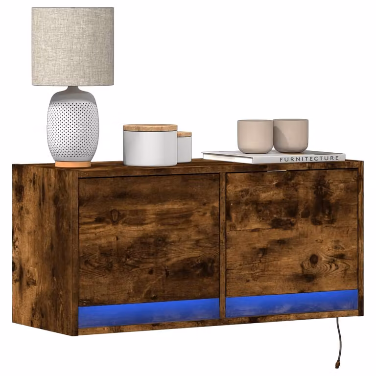 Mobile TV a parete con luci LED vidaXL in rovere fumo L: 80 cm, P: 31 cm, H: 35 cm