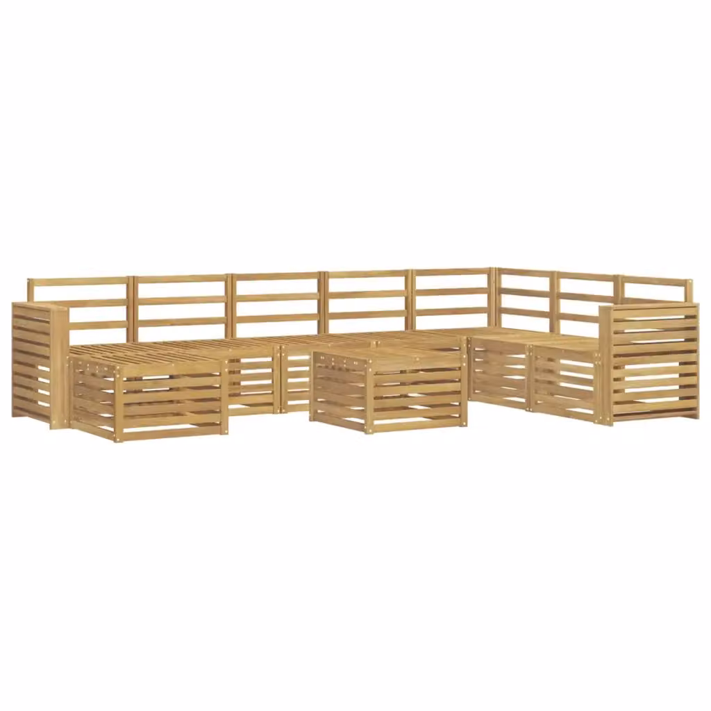 Set di divani da esterno a L vidaXL in legno di acacia massello con cuscini bianchi, composto da 9 pezzi con tavolino da caffè e pouf – 2