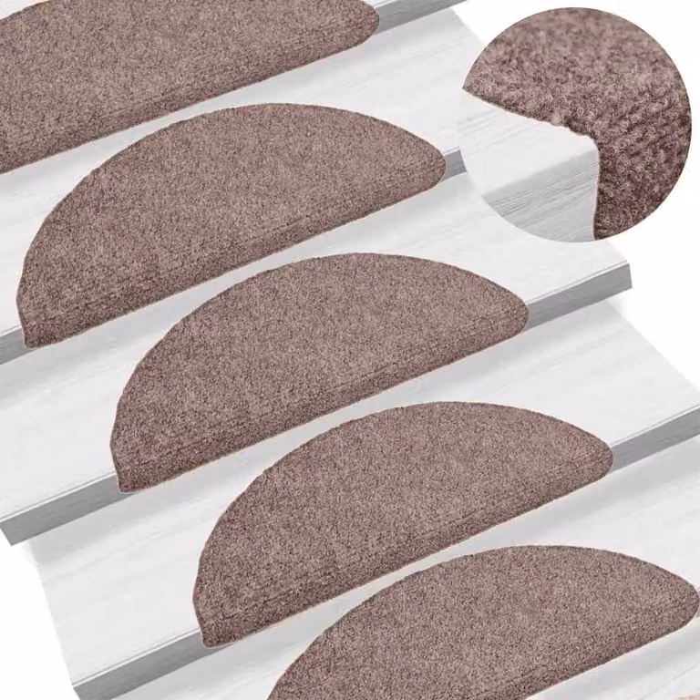 Set di 20 tappetini autoadesivi per scale vidaXL, forma semicircolare, colore marrone chiaro, L: 65 cm, P: 21 cm, H: 4 cm