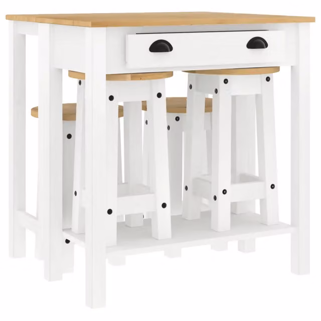 Set da Bar 5 pz Bianco in Legno Massello di Pino CFW5296881