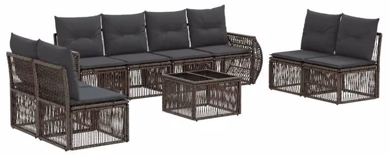 Set Divano da Giardino 9 pcs Grigio e Grigio Scuro polyrattan