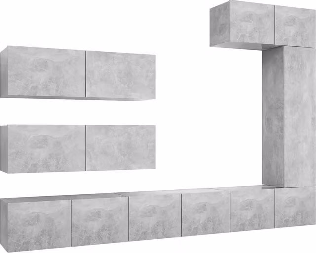 Set di Mobili Porta TV 7 pz | Armadietto TV | Mobile Porta TV Grigio Cemento in Legno Multistrato