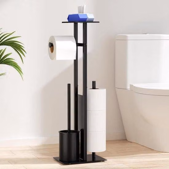 Sedile per WC singolo in acciaio inossidabile con scopino e un'elegante finitura nera opaca.