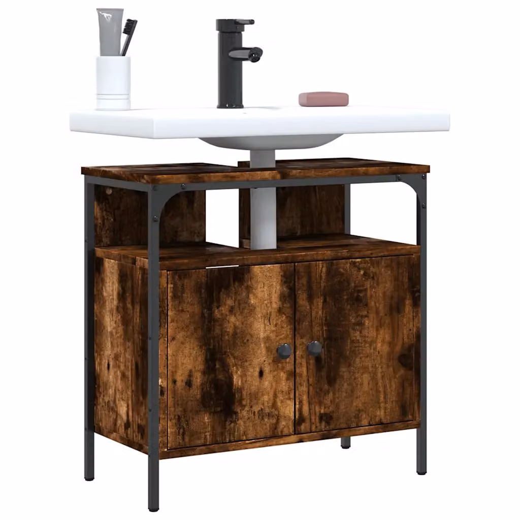 Mobile Lavabo da Bagno Moderno vidaXL in Rovere Fumo e Metallo, L/P/H: 60 x 30 x 60 cm