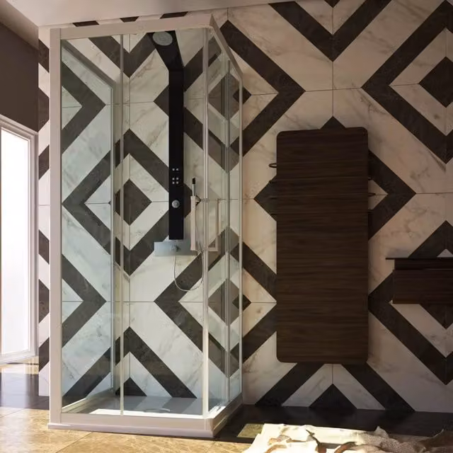 Box Doccia a 3 Lati FORTE mod. Lite con Vetro Trasparente e Profilo Bianco, L 120 cm x P 80 cm x H 200 cm