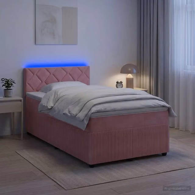 Letto box spring con materasso Rosa 120 x 190 cm Velluto 3453112