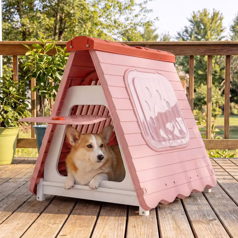 COSTWAY Cuccia per cani da esterno, cuccia pieghevole in plastica, cuccia portatile con sportello chiudibile a chiave, finestre ventilate, 72x60x68 cm Rosa