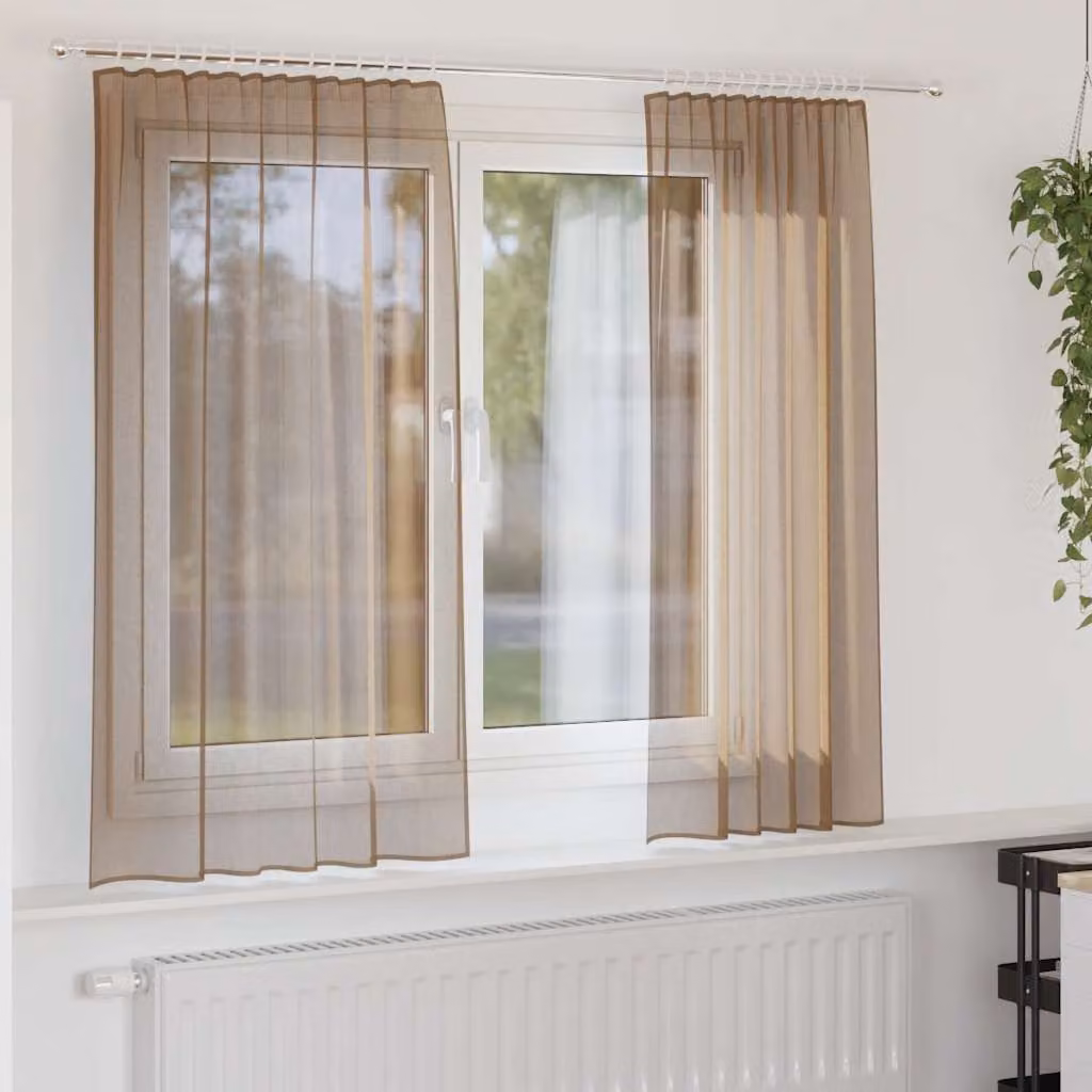 Set di 2 tende in voile semi-trasparenti vidaXL con tasche per asta, marrone, L: 140 cm x H: 175 cm