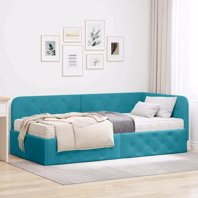 Cornice del letto ad angolo Turchese 90 x 190 cm Velluto 3394080