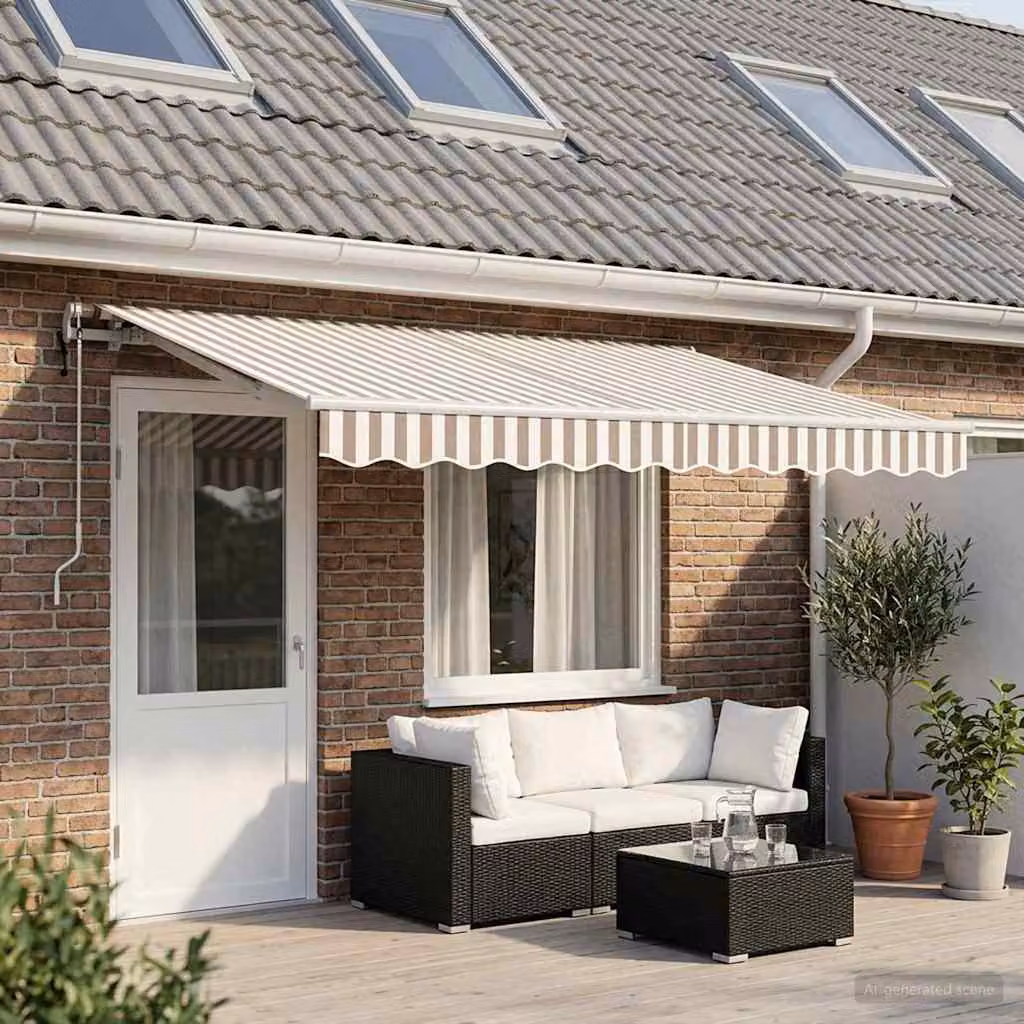 Tenda retrattile vidaXL con bracci pieghevoli in alluminio e tessuto in poliestere, Grigio chiaro e bianco, L: 600 cm x P: 300 cm