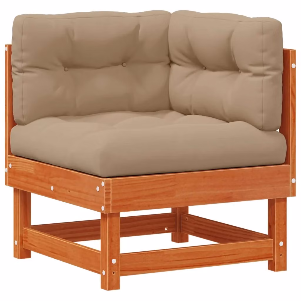 Divano Angolare da Giardino vidaXL in Legno di Pino Massiccio Trattato, Colore Marrone e Beige con Cuscini Inclusi – 2