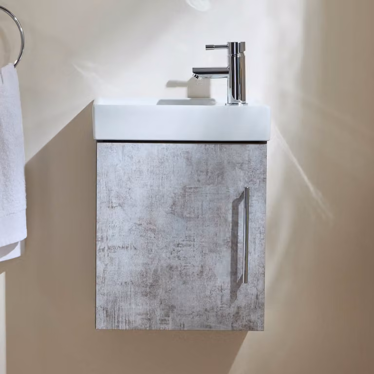 Mobile Bagno Grigio Cemento Sospeso da 400mm con Lavabo e Maniglia con Barra a T Cromata - Cluo