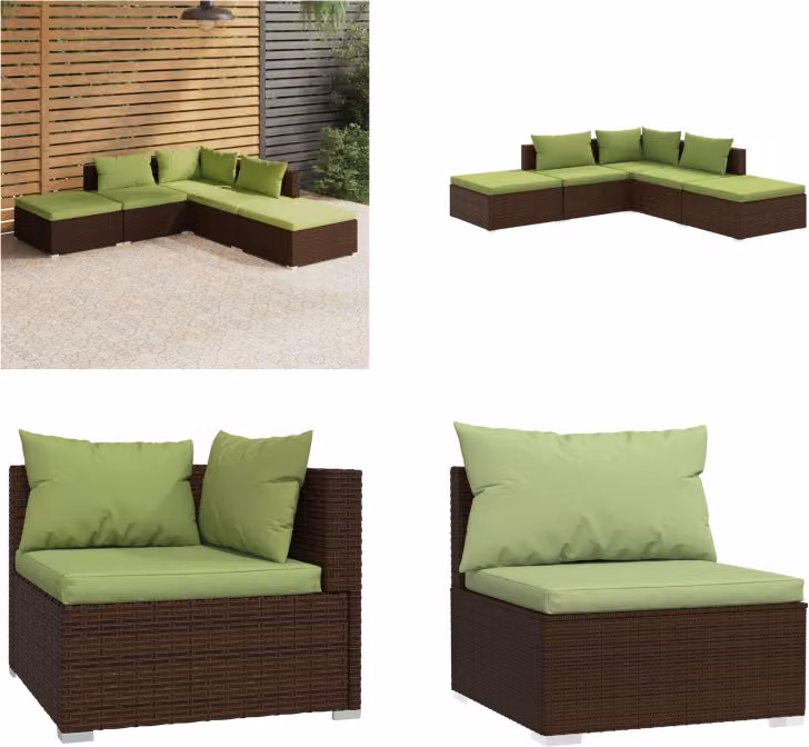 vidaXL set salotto da giardino 5 pezzi con cuscini in rattan marrone - set salotto da giardino - set salotto da giardino - set salotto da patio - set divano da giardino