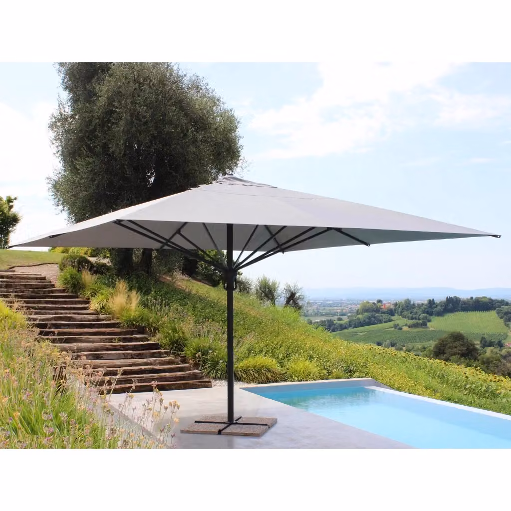 Ombrellone da giardino KHEPRI in alluminio grigio con palo centrale telescopico e copertura in poliestere, L: 395 cm, H: 265 cm – 2