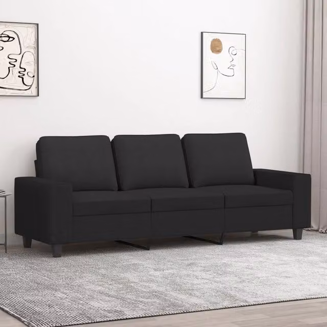 Divano a 3 Posti-Sofa 3 Posti Nero 180 cm in Tessuto 662236