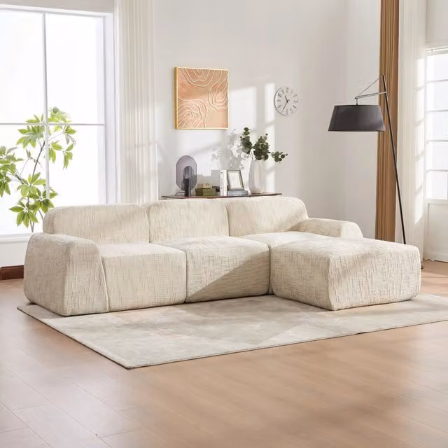 Divano modulare compresso in tessuto in ciniglia; schiuma ad alta resilienza 30D; base antiscivolo; facile da spostare - beige