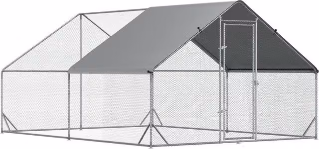 EasyComfort Pollaio da Giardino con Telaio Zincato e Copertura Impermeabile, Argento, L: 4 m, P: 3 m, H: 2 m