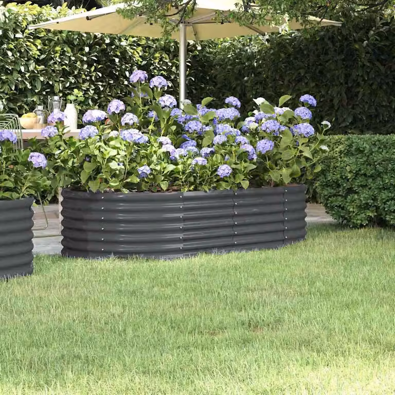 Letto da giardino rialzato vidaXL in acciaio zincato, colore antracite, L: 152 cm, P: 80 cm, H: 36 cm