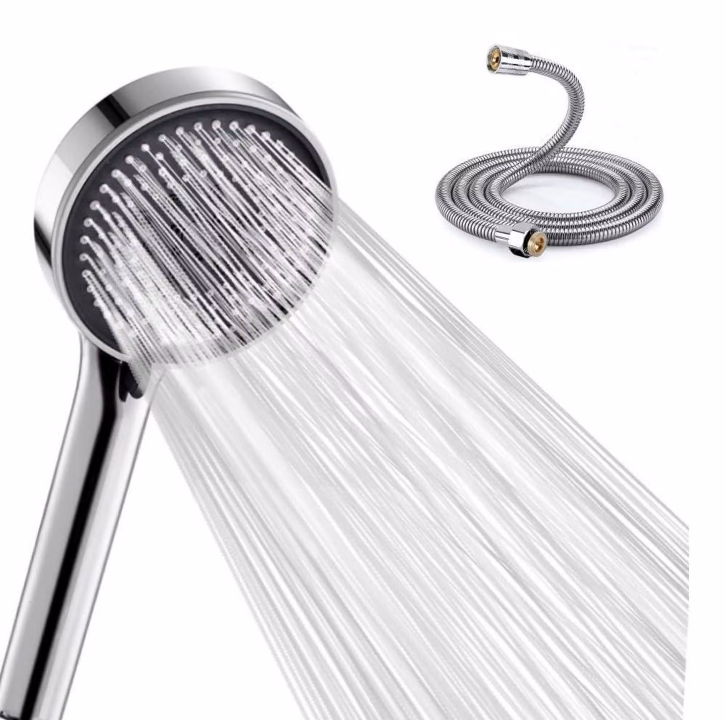 Doccetta alta pressione con tubo da 2 metri, 5 getti, anticalcare, diametro 120 mm, cromata