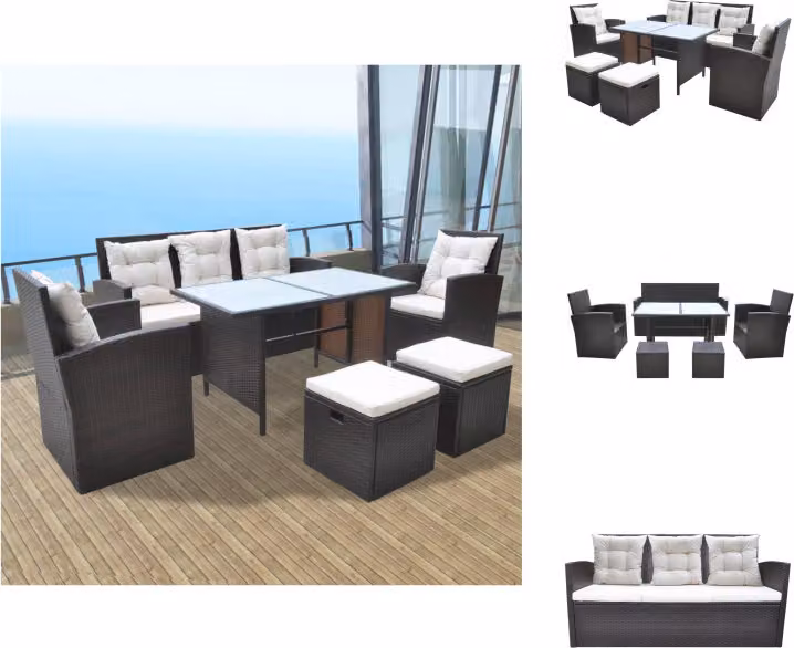vidaXL set da pranzo da giardino 6 pezzi con cuscini in poly rattan marrone - Set di mobili da giardino